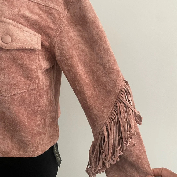 NWT Blank NYC Vegan Suede Fringe Moto Jacket Sz M - Picture 8 of 14